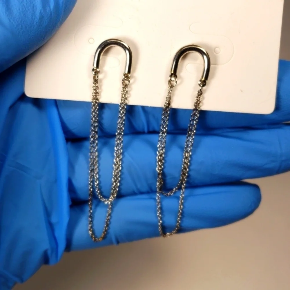 Polished  2-in Silver post  Drop Dangle chain Earrings - Women Fashion Jewelry